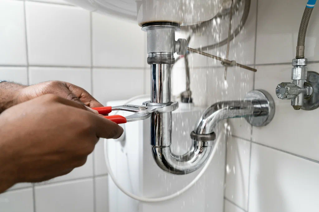 Professional H-VAC and plumbing team at work